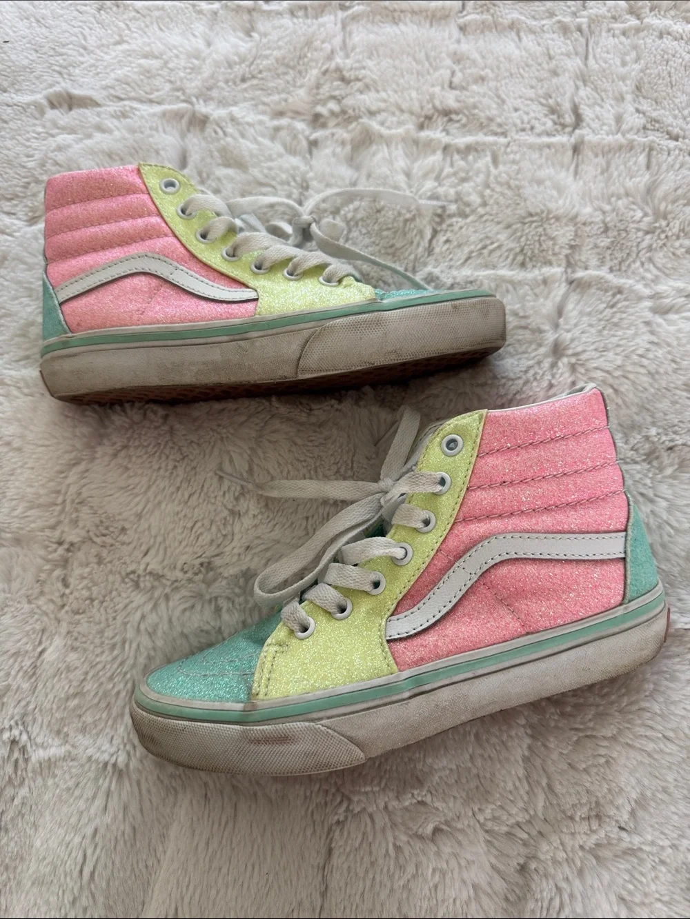 Vans Kids Glitter High-Top Sneakers - Mint Green, Yellow & Pink Accents